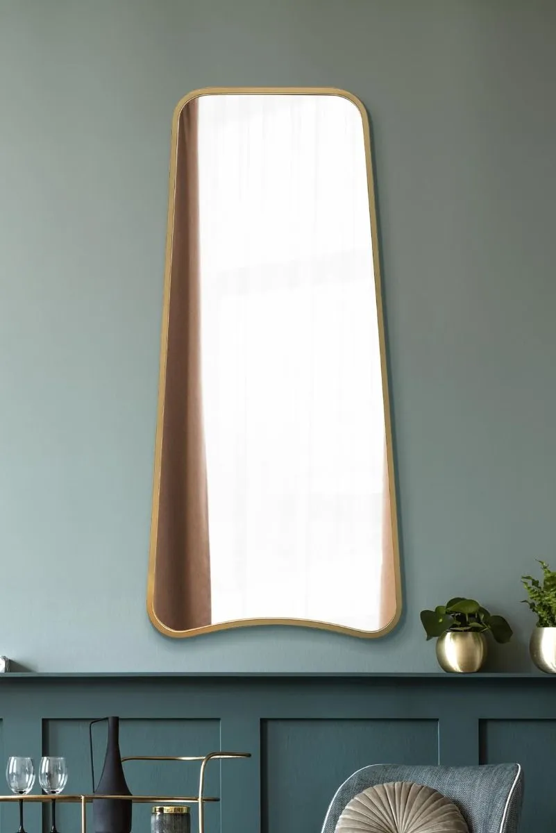 MirrorOutlet Gold Metal Trapezoid Shape Framed Wall Mirror (122CM X 58CM) 2