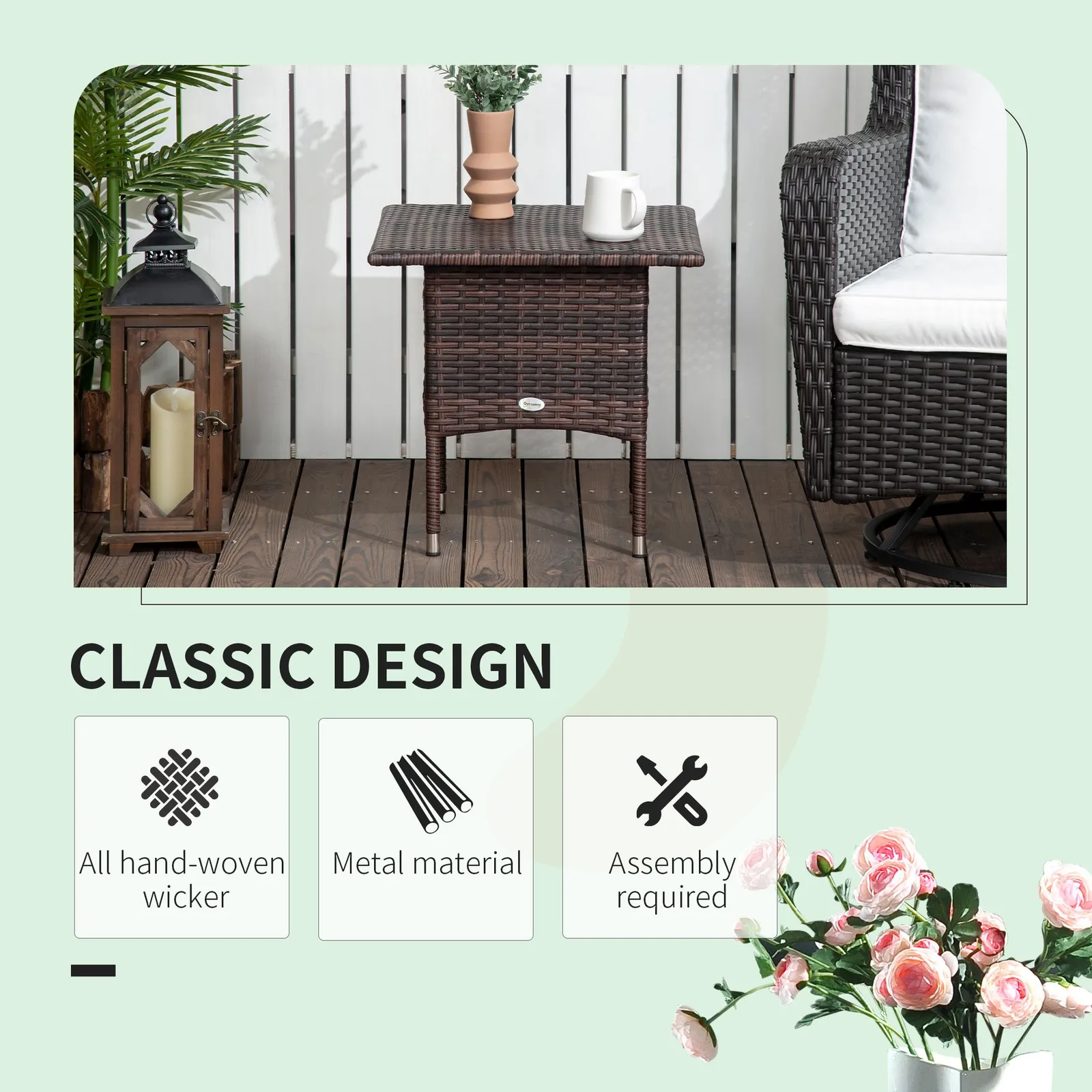 OUTSUNNY PE Rattan Outdoor Coffee Table, Easy Match Rattan Side Table in Brown 4