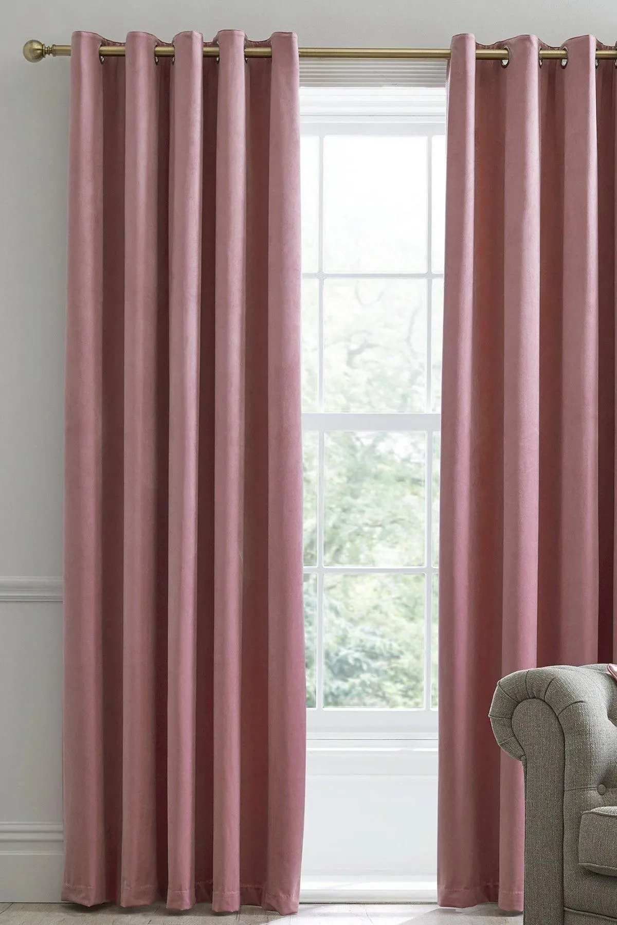 Laurence Llewelyn-Bowen Montrose' Velvet Blackout-Coated Pair of Eyelet Curtains in Rose 1