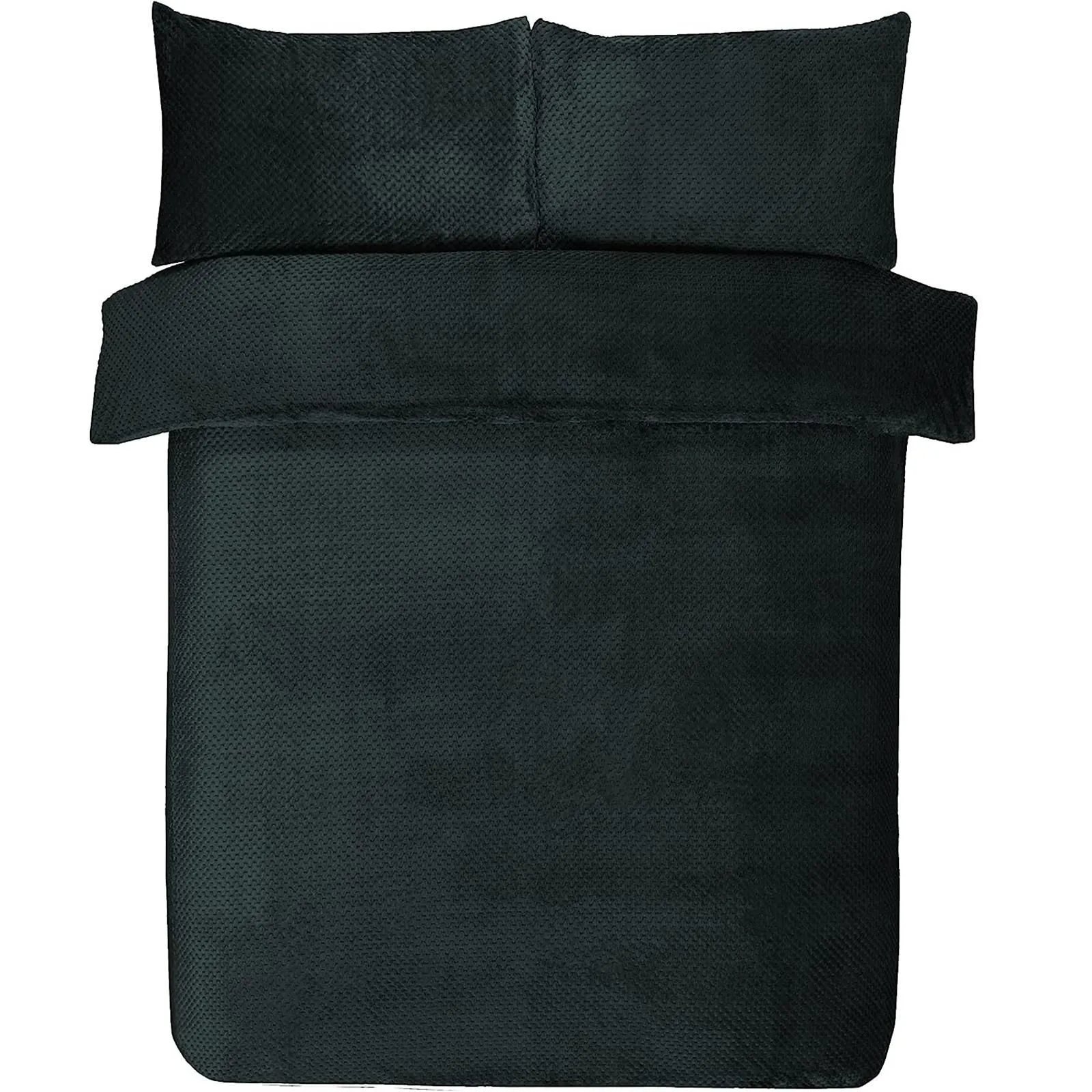 Gr8 Home Sleepdown Waffle Teddy Fleece Duvet Pillowcase Set in Black