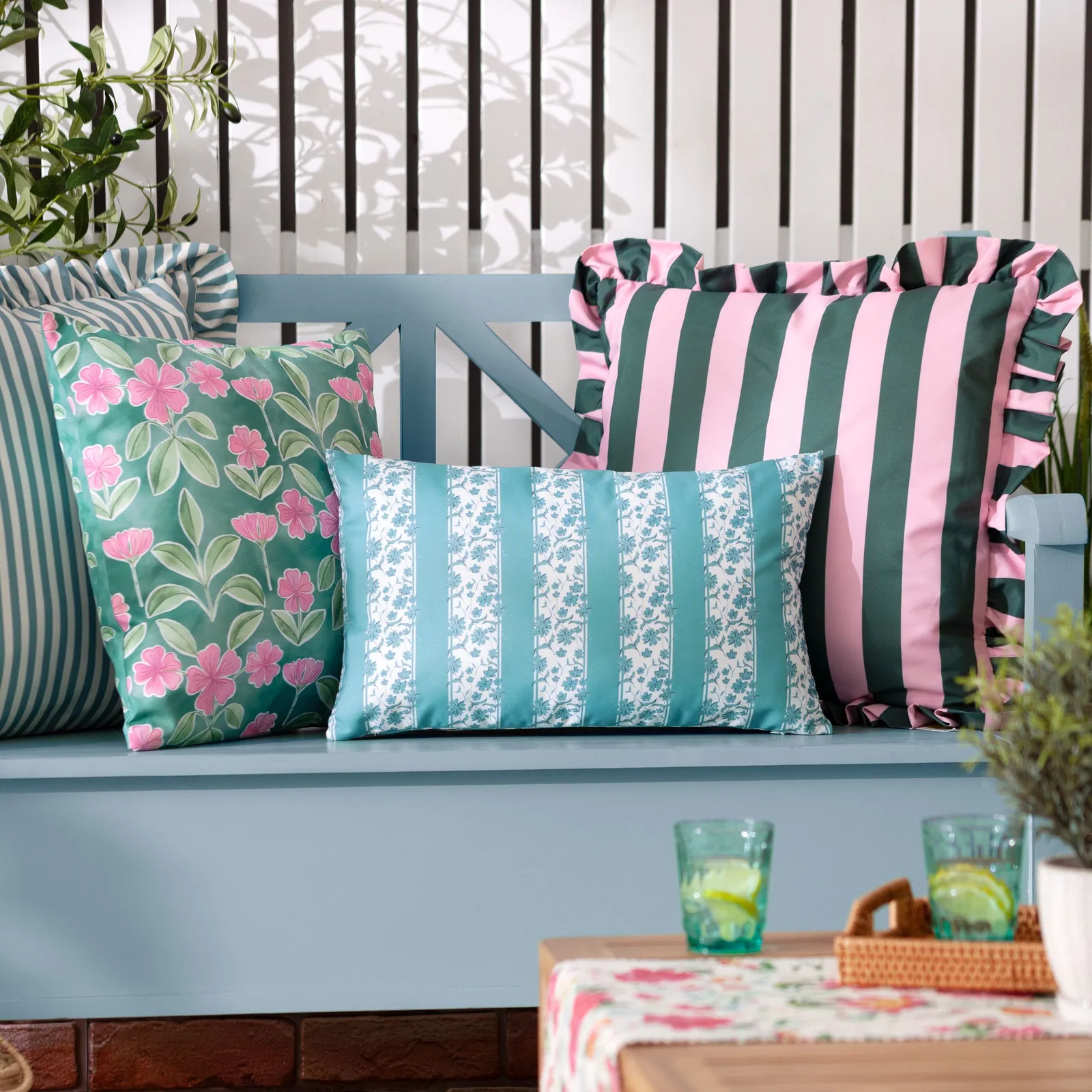 Wylder Chelsea Printed Outdoor Cushion in Bright Blue 5