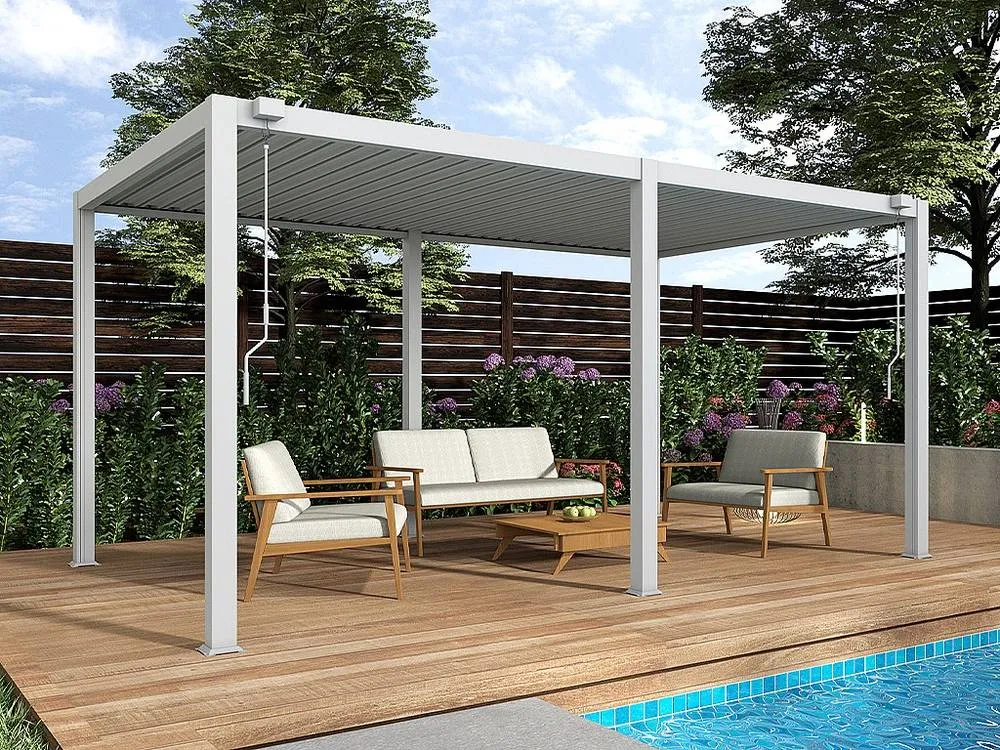 Vente-unique Freestanding Bioclimatic Aluminium Pergola With Adjustable Louvres in White 3