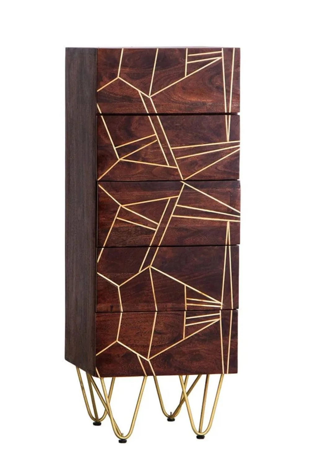 IH Design Silchester Dark Mango Tall Chest of Drawers Gold Inlay in Brown 2