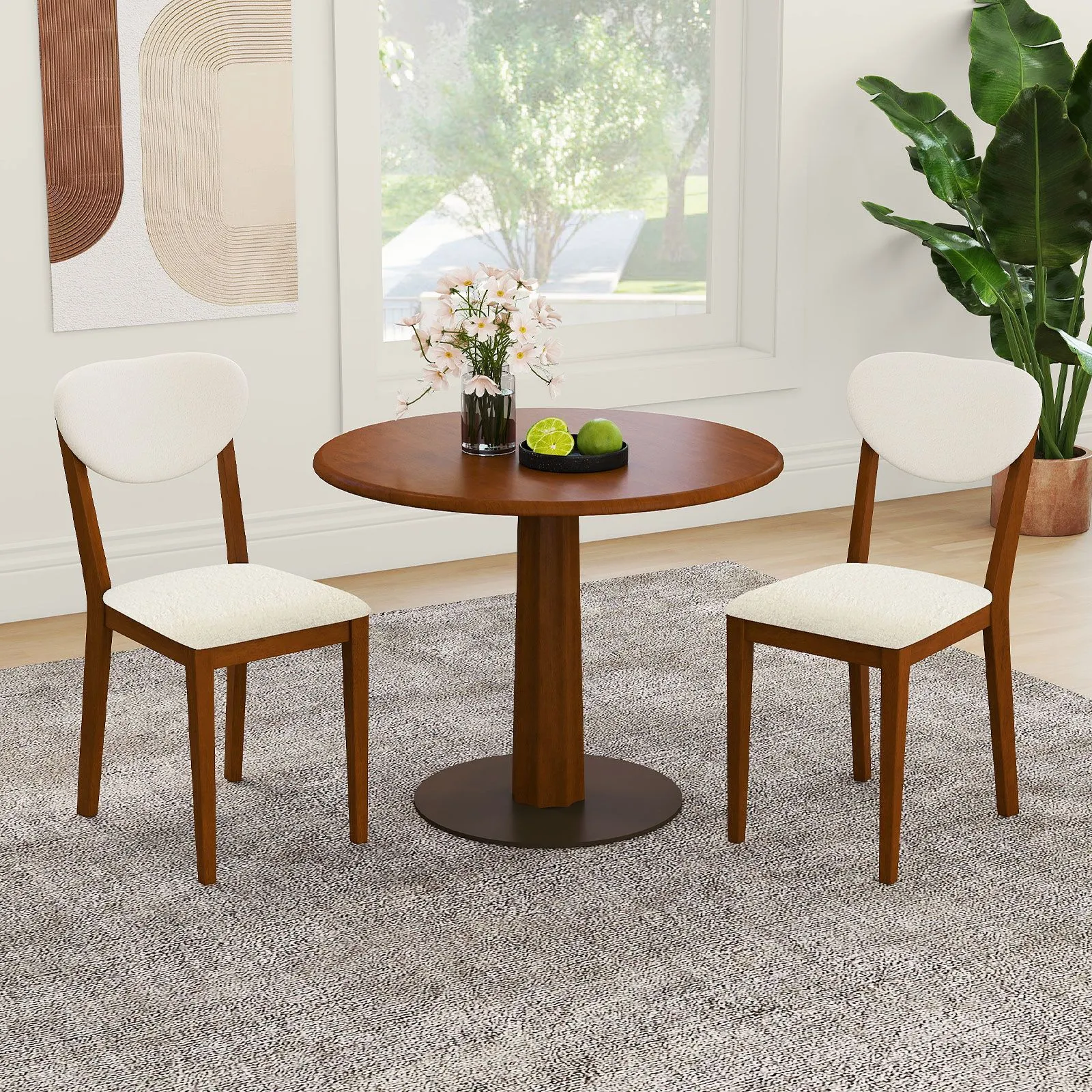Costway Sherpa Dining Chairs Set of 2 Modern Dining Chair w/Padded Seat in Walnut 4