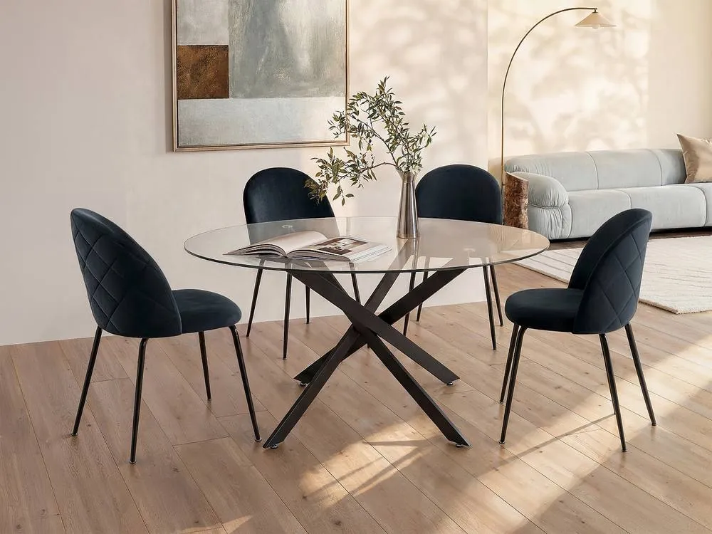 Vente-unique Round Dining Table for 6 Cm Tempered Glass & Black Metal - Clear 3