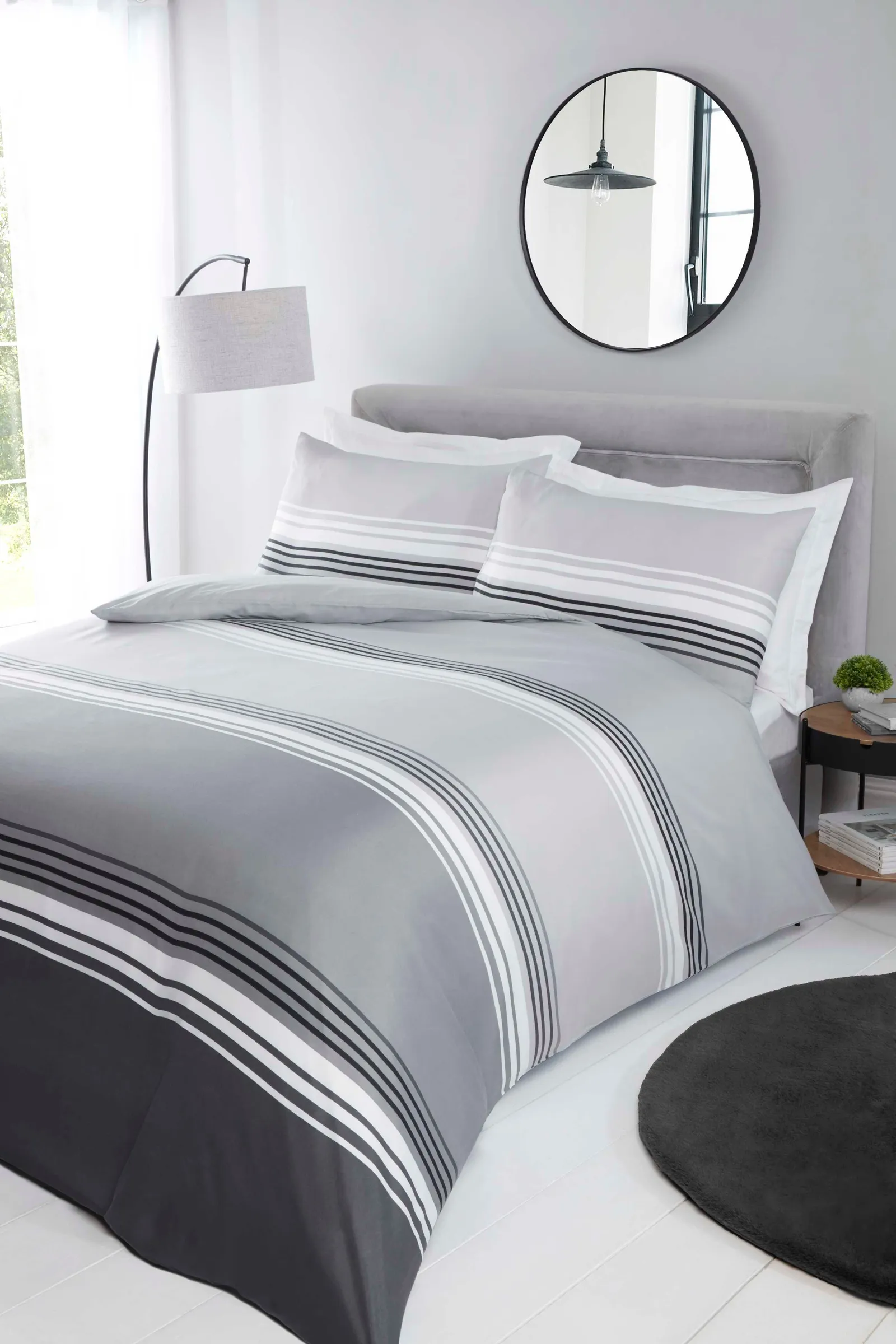 Rapport Home Chicago Stripes Microfiber Duvet Cover Bedding Set with Pillowcase in Grey