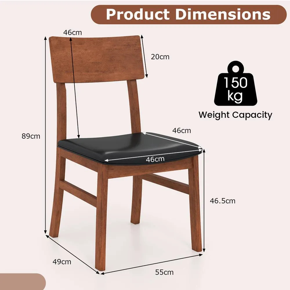 Costway Modern Dining Chair Set of 2 Wooden Kitchen Chair W/ Upholstered Seat in Black 2