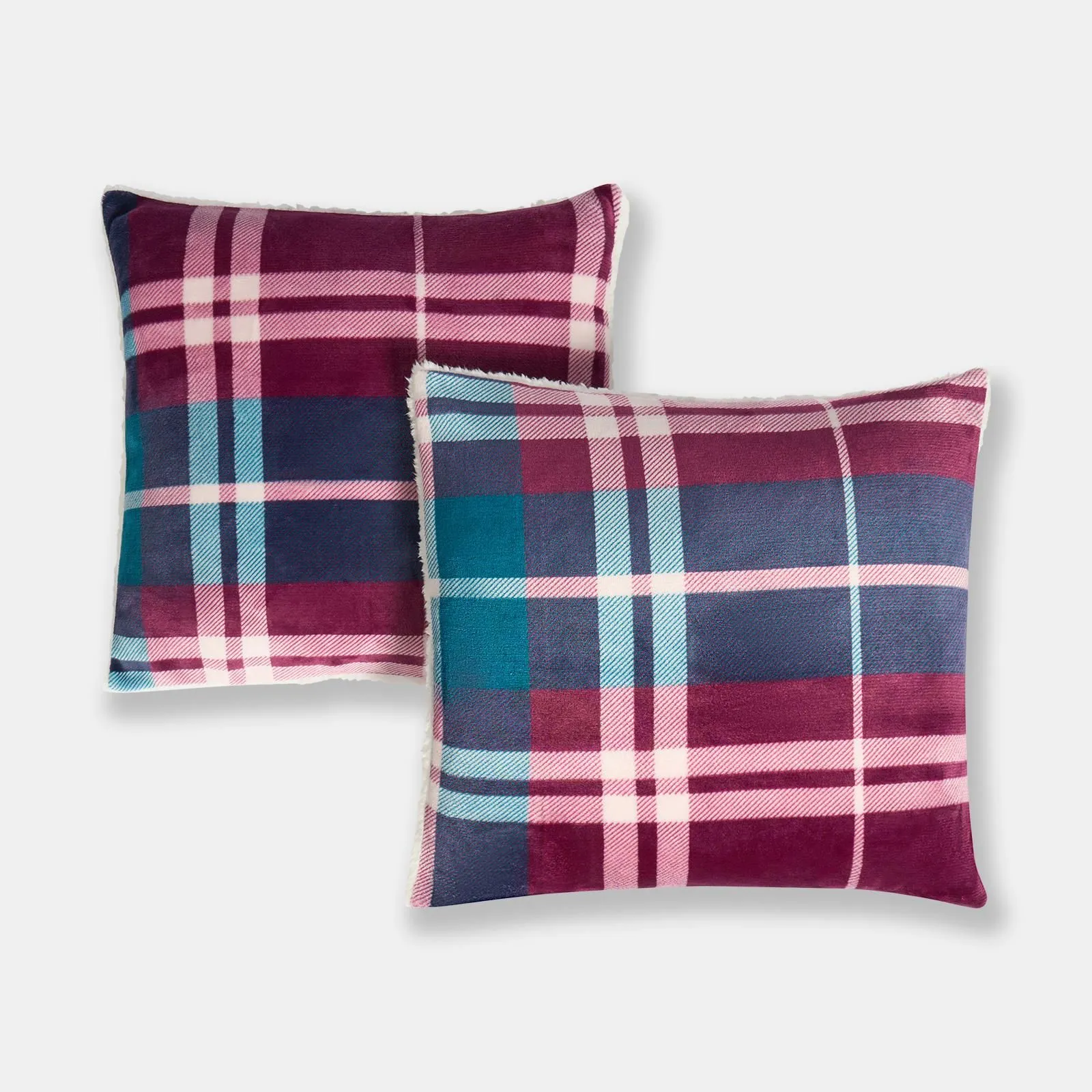 OHS 2 Pack Winsford Check Decorative Square Cushion Covers, Burgundy