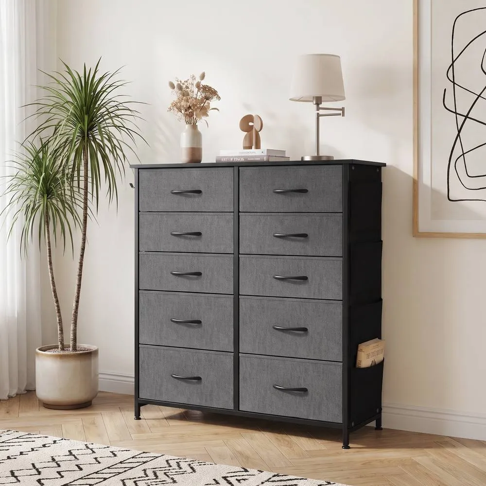 HOMCOM Fabric Chest of Drawers, 10 Drawer Dresser for Bedroom, Grey 2