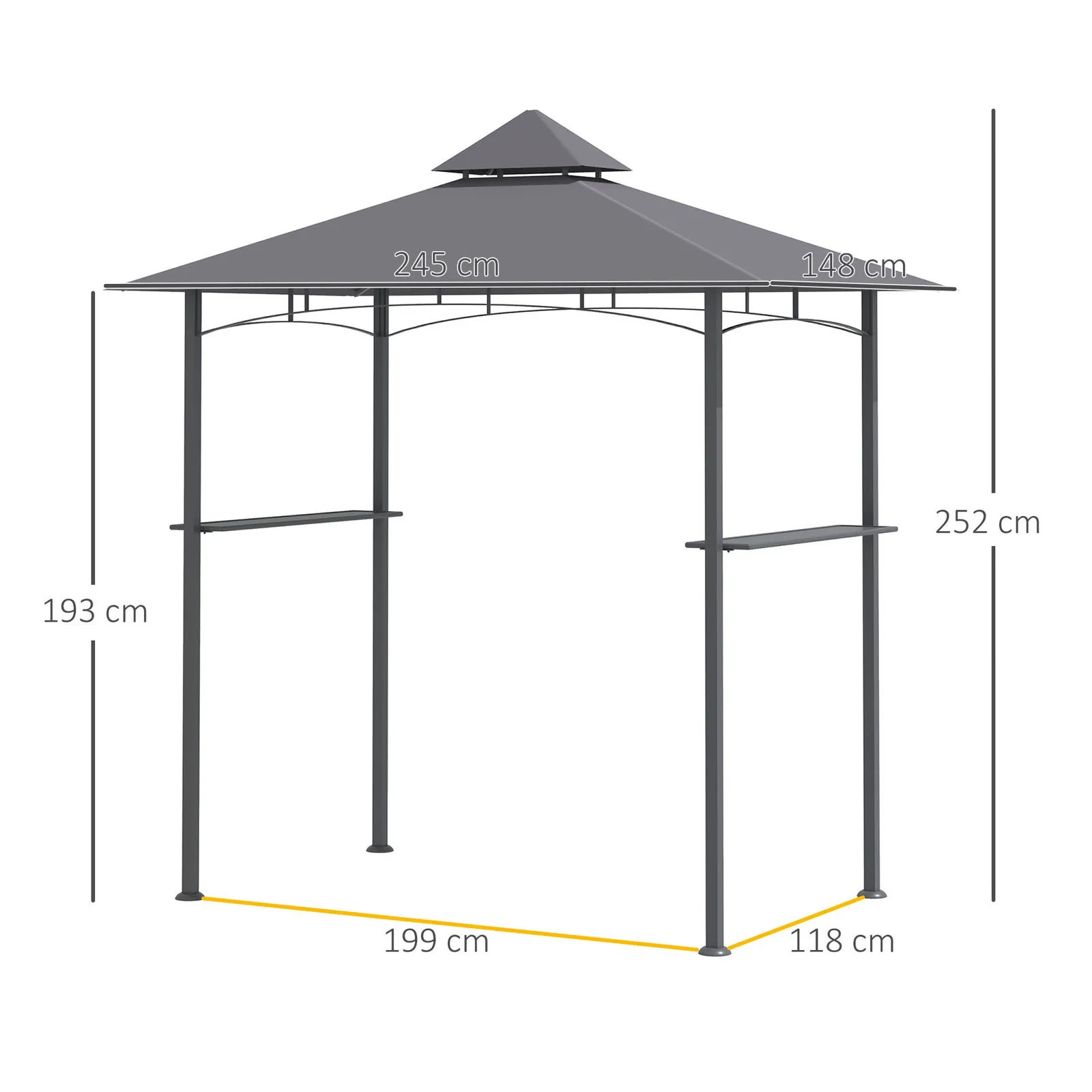 OUTSUNNY Outdoor Double-tier BBQ Gazebo Shelter Grill Canopy Barbecue Tent in Grey 3