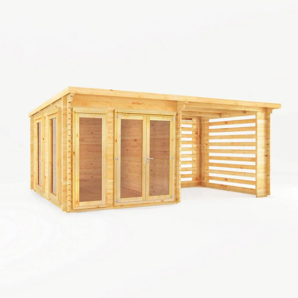 Mercia 6 x 3 m Studio Pent 28 mm Log Cabin with Slatted Area in Light Tan