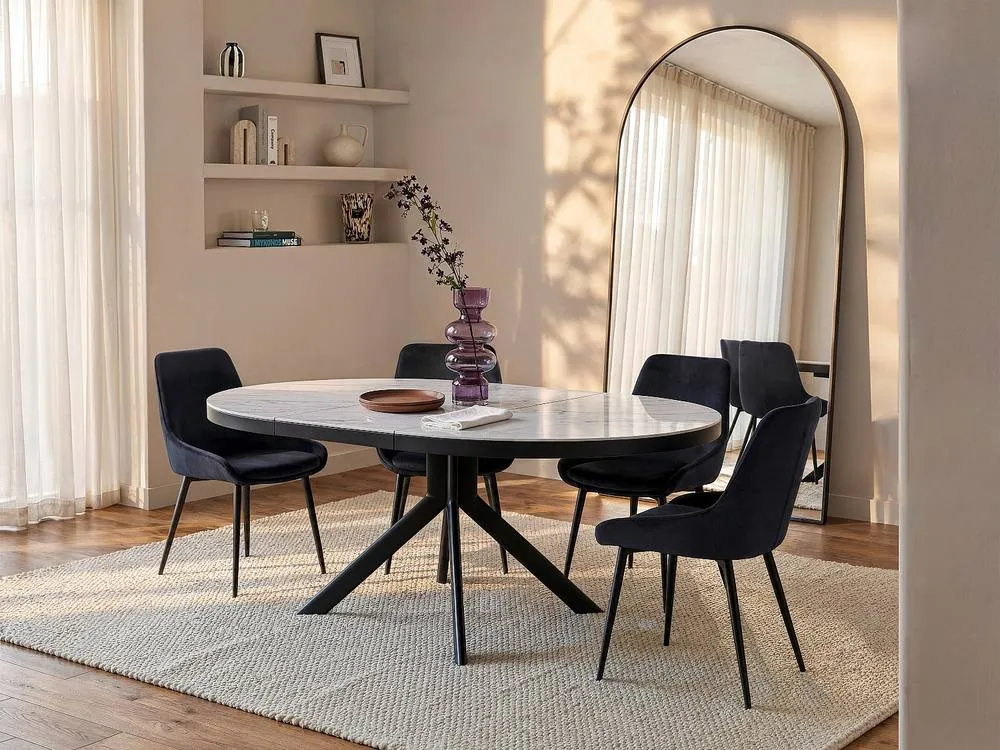 Vente-unique Extendable Dining Table for 4 To 6 People In Ceramic, MDF & Metal in White 3