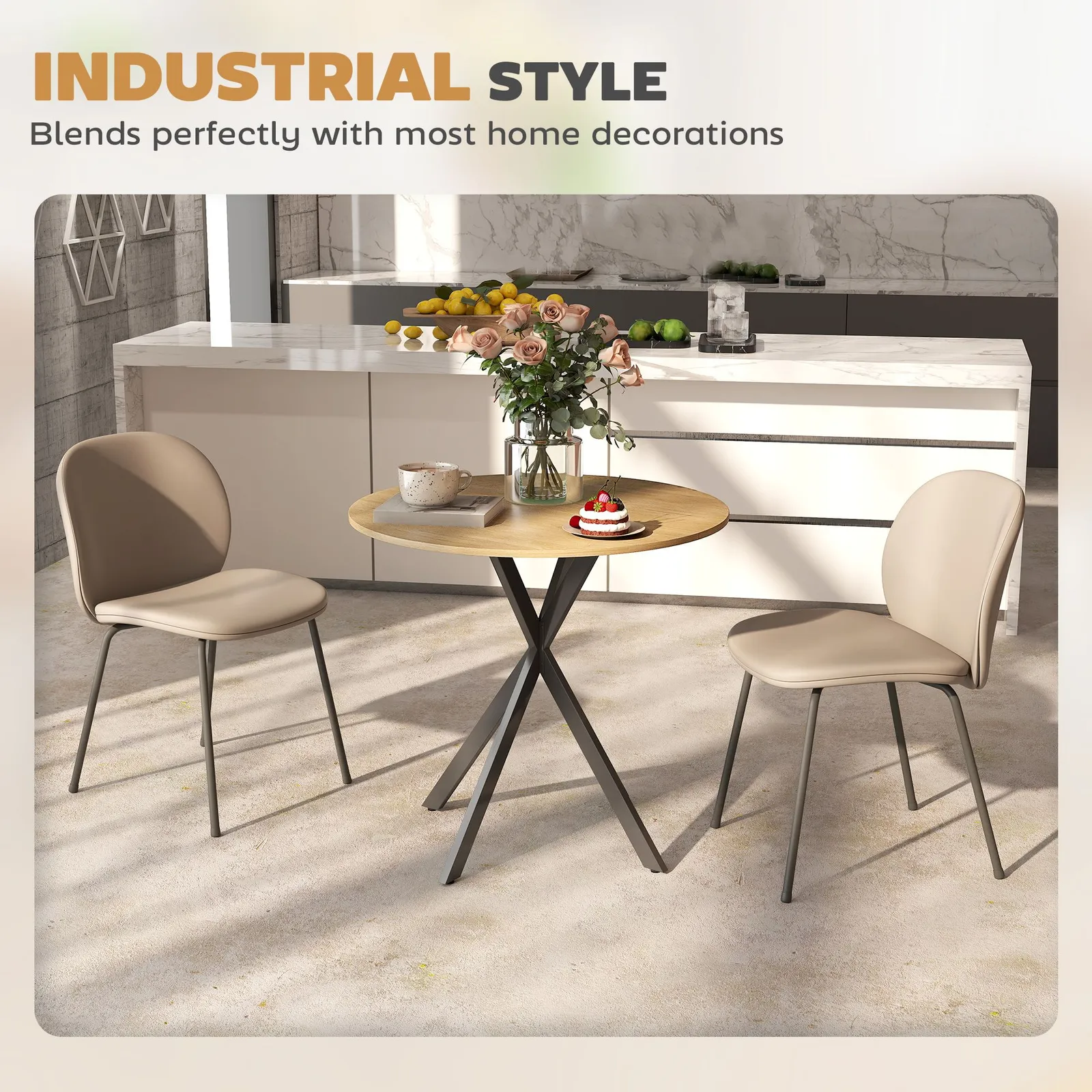 HOMCOM 80cm Round Dining Table, Industrial Kitchen Table with Steel Legs in Light Oak 5