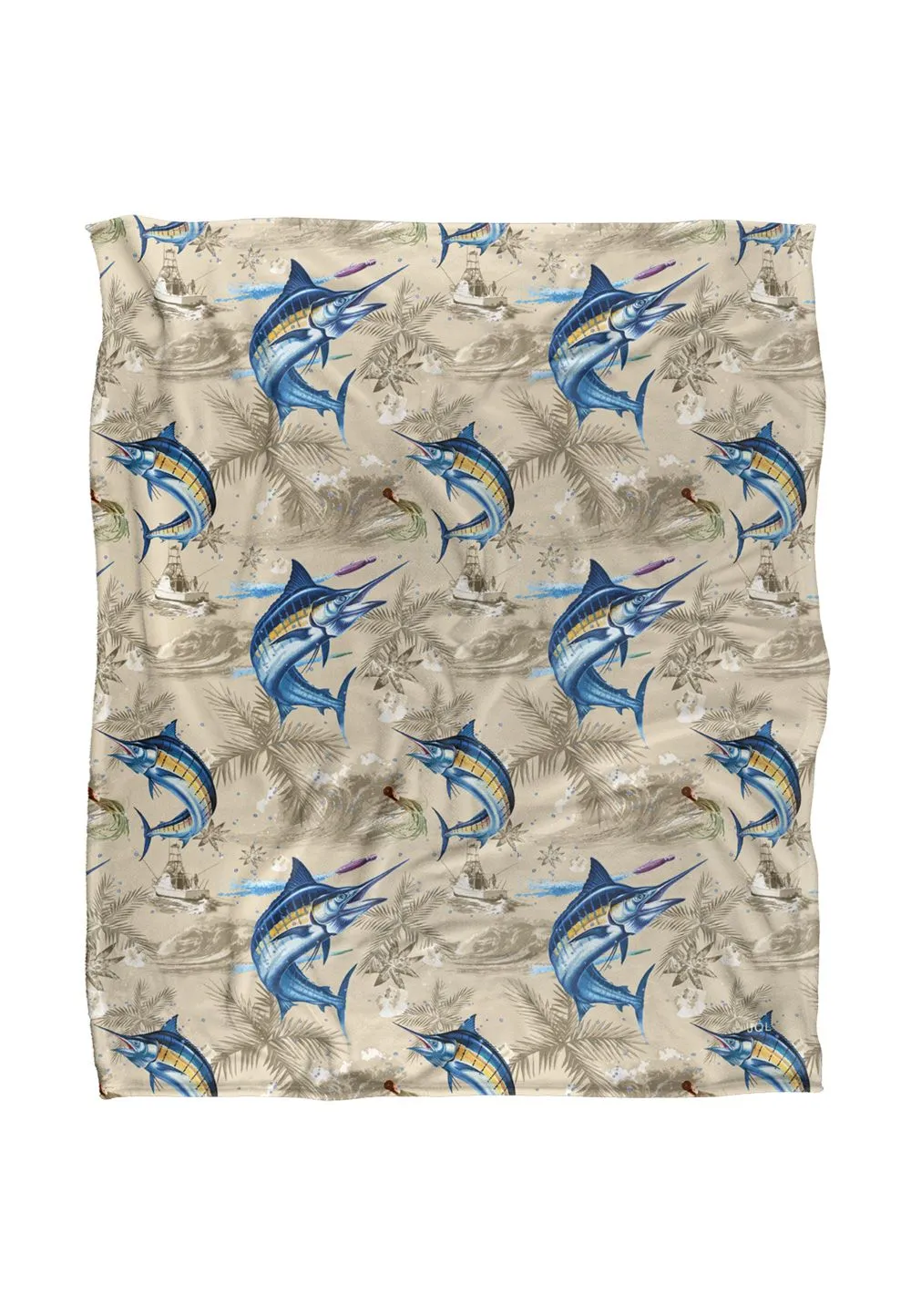 JQ Licensing Jl-Jp-Jq Marlin Tiki Fishing Pattern Silky Touch Super Soft Throw Blanket 152 X 127 cm in White