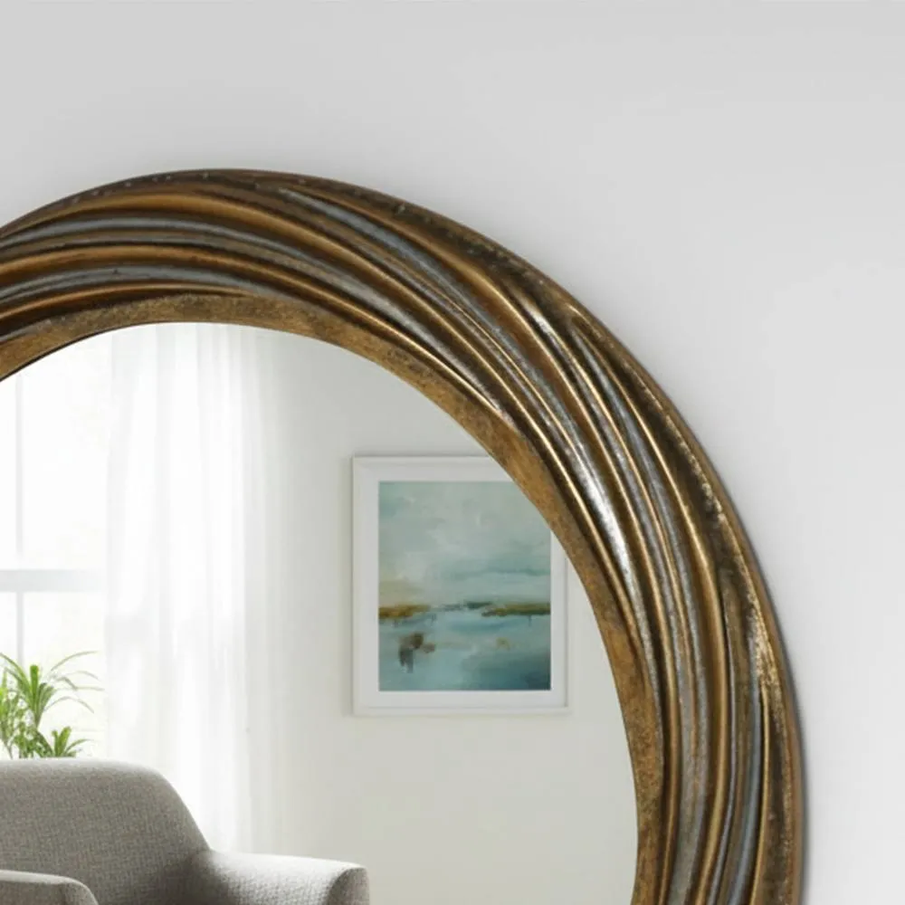 Melody Maison Large Antique Gold Round Swirl Mirror - 80cm X 80cm 2