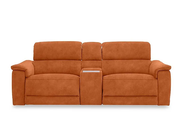 Genius Fabric 3 Seater Power Recliner Media Sofa with Power Headrests, Power Lumbar and Heated Seats - Dexter Pumpkin