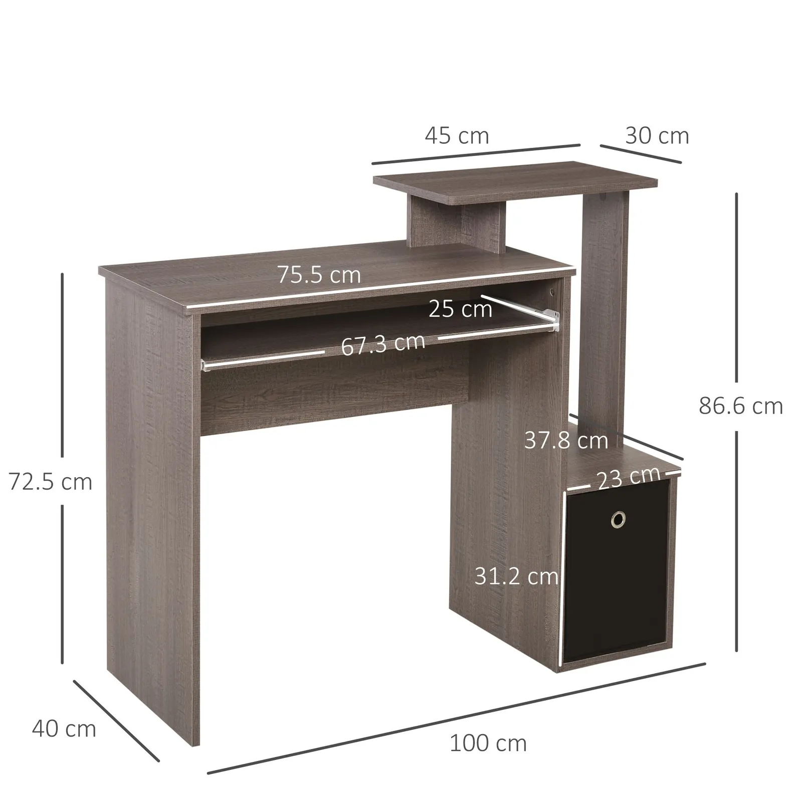 HOMCOM Computer Desk with Sliding Keyboard Tray Storage Drawer Shelf in Grey 3