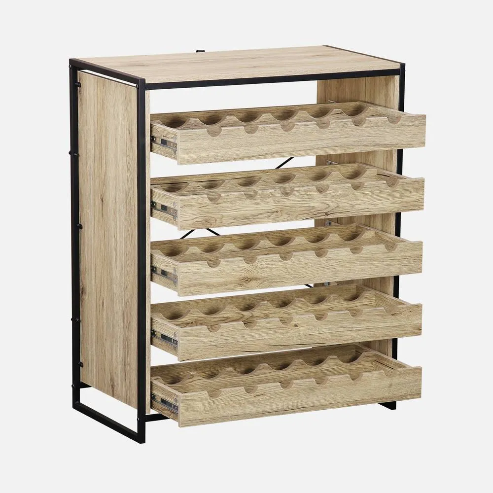 sweeek 5-shelf Wine Rack With Metal & Wood-effect in Light Brown 2