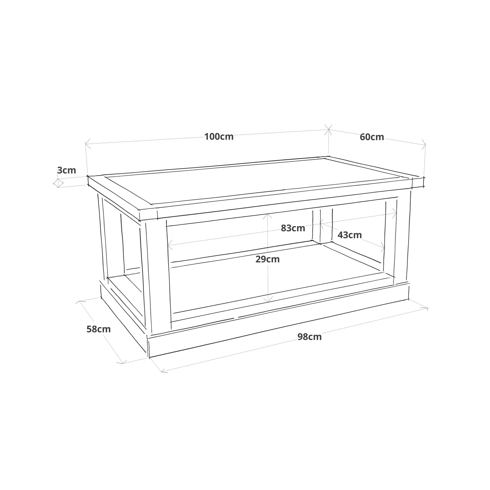 Cabinet Bits Coffee Table with Shelf - H45 W100 D60cm in Brown 6
