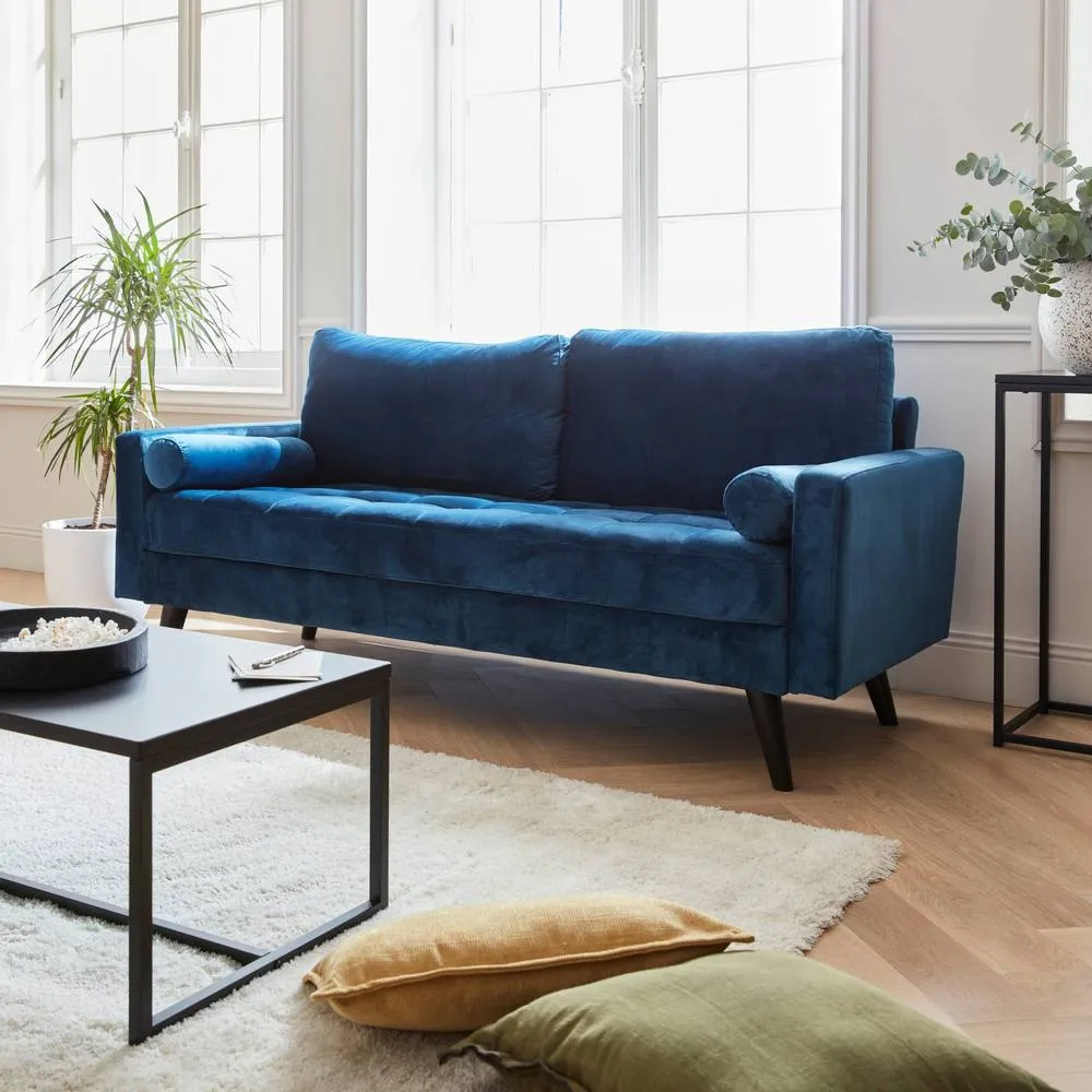 sweeek 3-seater fabric sofa with vintage style in Dark Blue 3