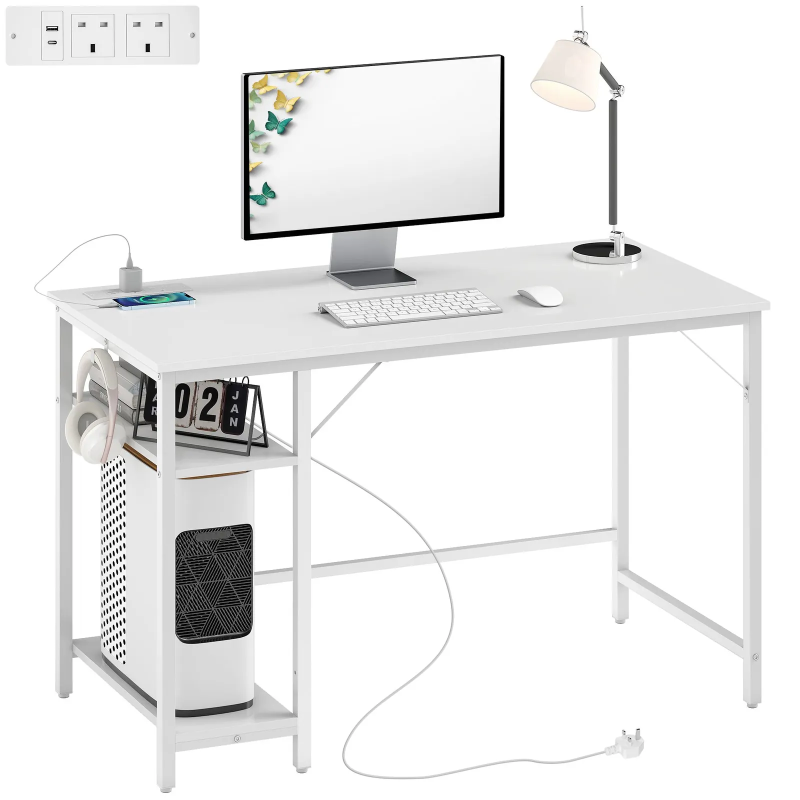 HOMCOM 120 x 60 cm Home Office Desk Reversible Study Table for Bedroom White 2