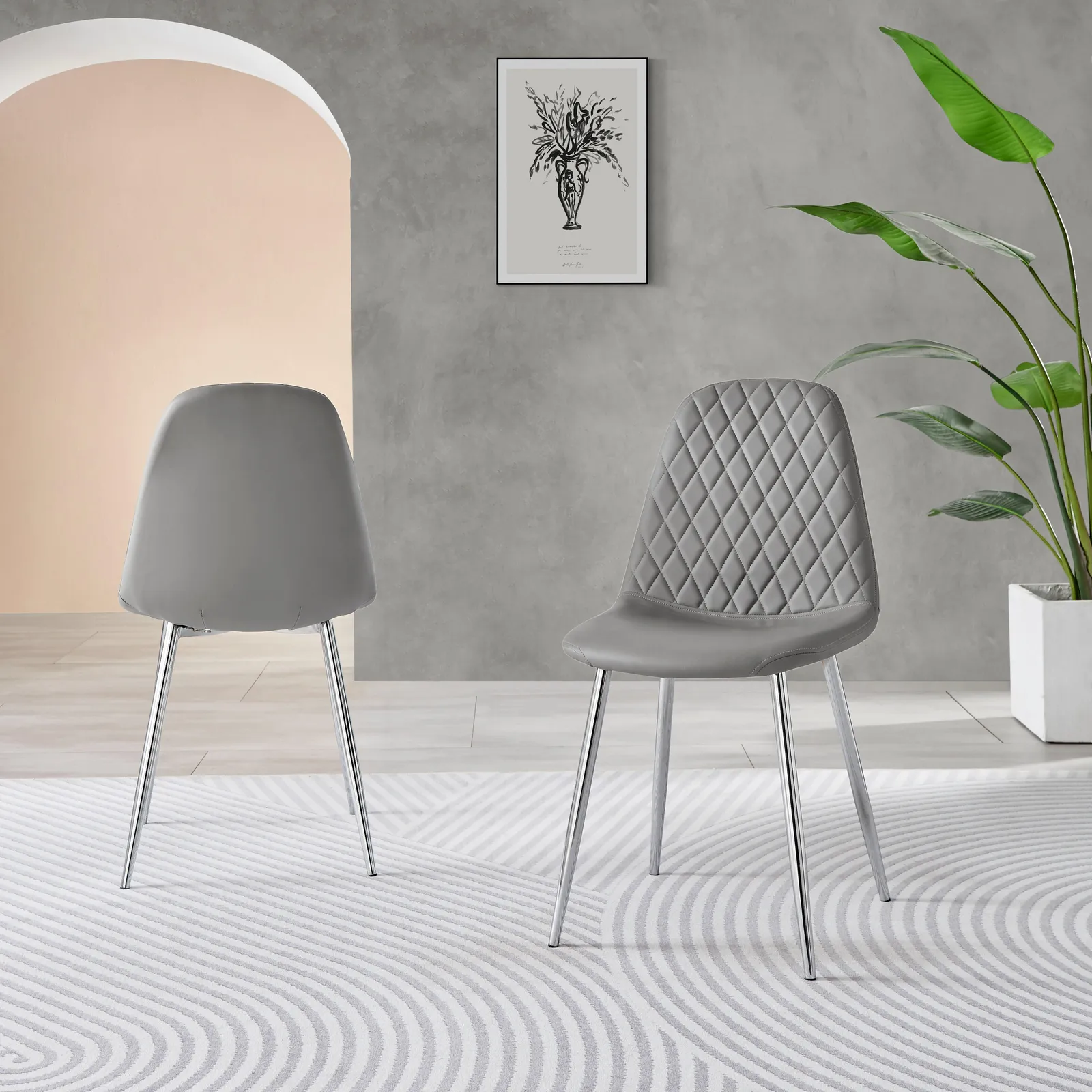 FurnitureboxUK 2x Corona Silver Leg Faux Leather Dining Chair in Grey 2