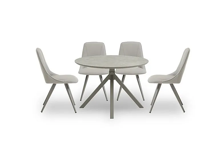 Matera Round Dining Table with Star Base and 4 Faux Leather Chairs with Taupe Legs