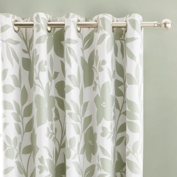 Ava Floral Polycotton Blackout Eyelet Curtains