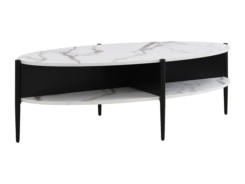 Vente-unique Oval Coffee Table With 4 Niches In MDF & Metal - White & Black 6