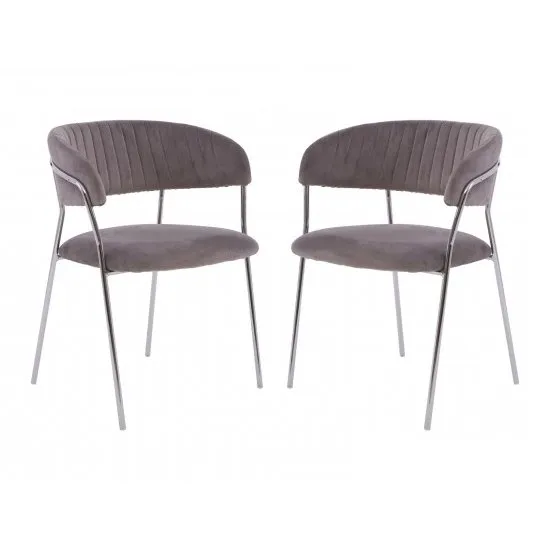 Tamzo Mink Velvet Upholstered Dining Chairs In Pair