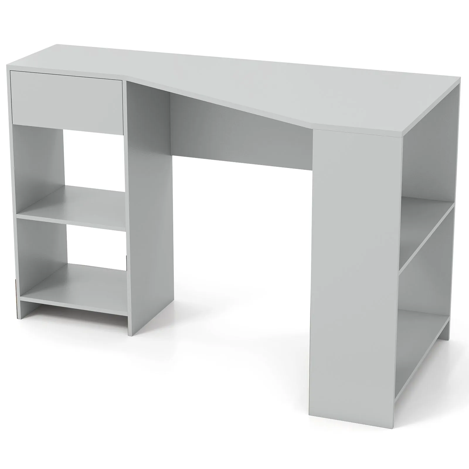 Costway L-Shaped Computer Desk Compact Corner Executive Desk w/Storage in Grey 4