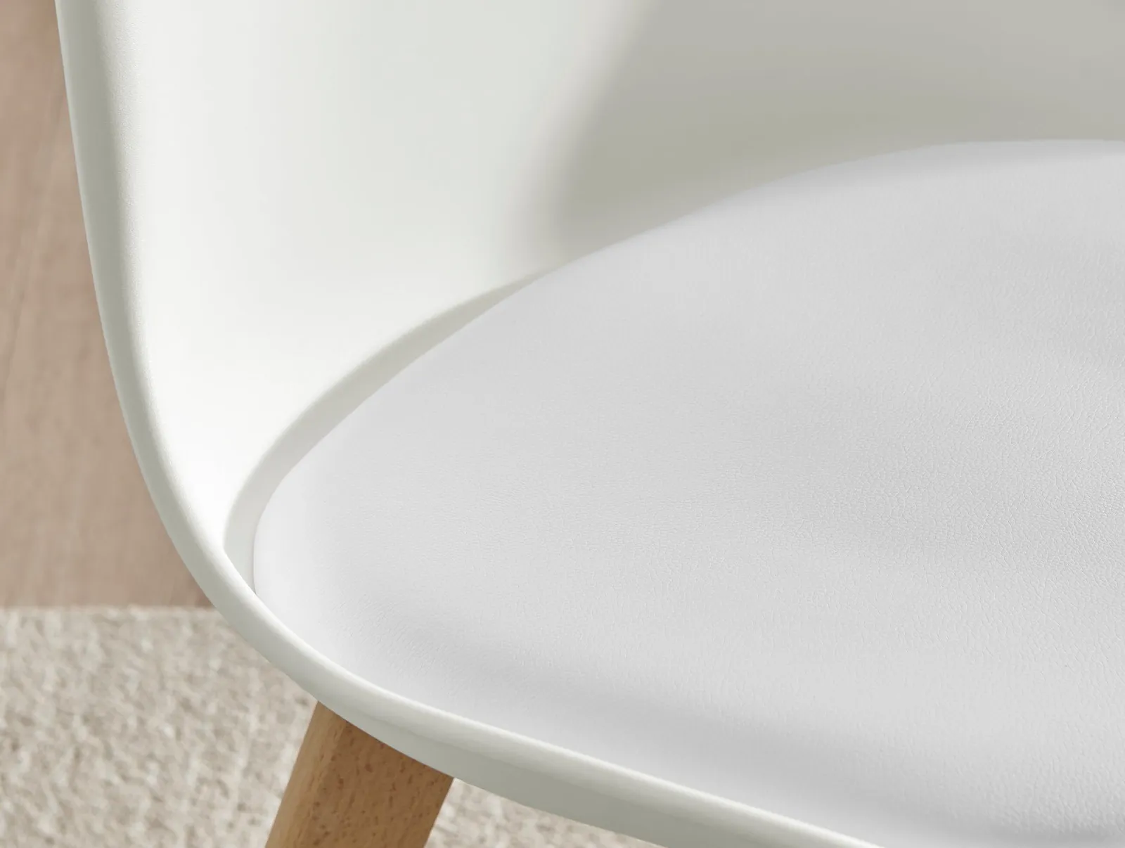 FurnitureboxUK Set of 2 Stockholm Natural Birch Wood Scandi Minimalist Dining Chairs with Faux Leather Cushion in White 6
