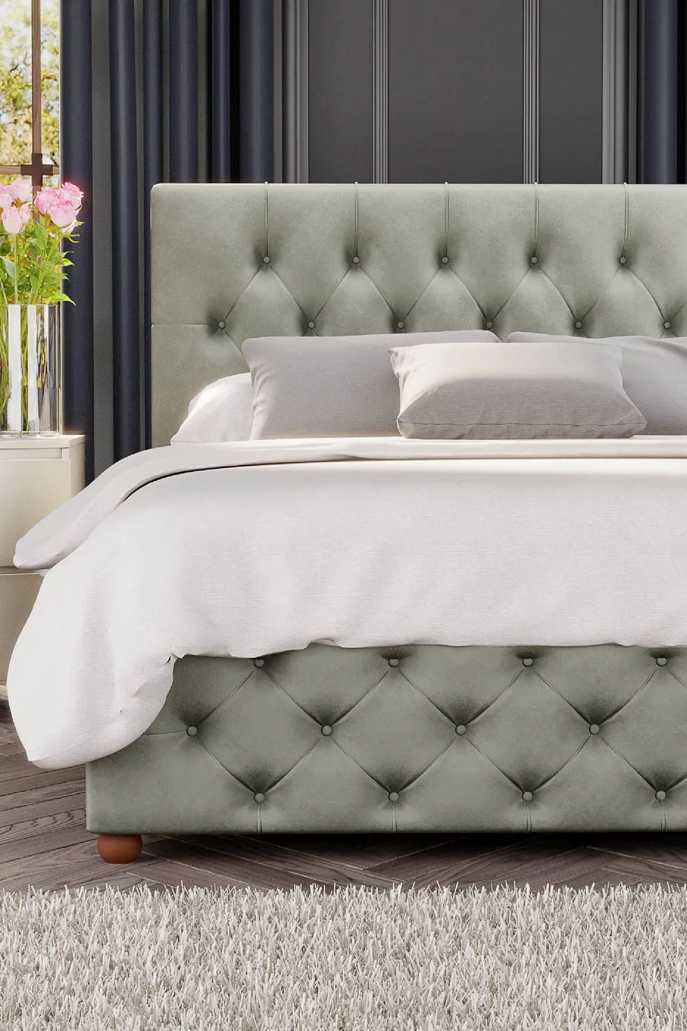 Laurence Llewelyn-Bowen Luna Ottoman Storage Bed in Plush Velvet Fabric, Custom Made in Duck Egg Blue 4