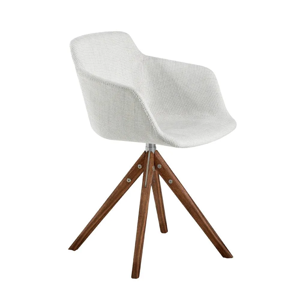 Angel Cerda Swivel Dining Chair, Beige Fabric, Walnut Legs