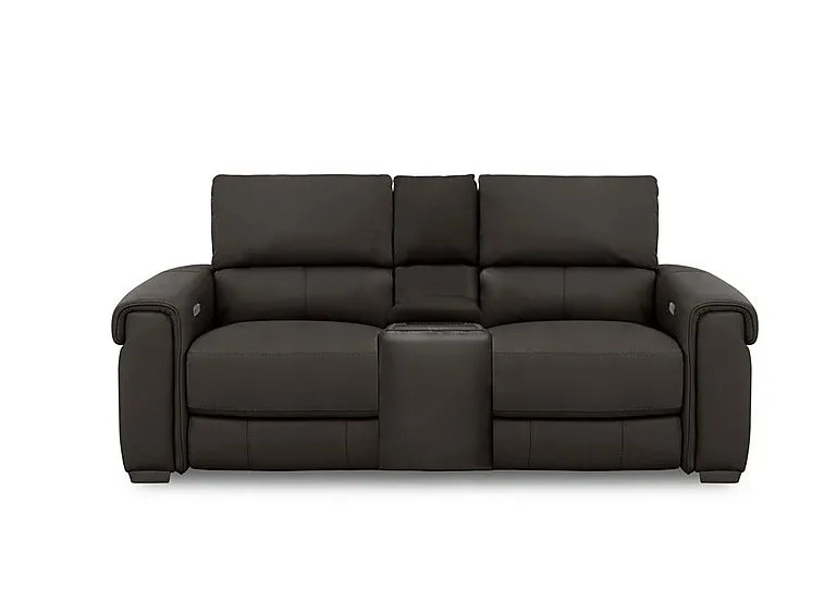 Nixon 2 Seater Leather Power Recliner Sofa with Cupholder Power Console - Dark Chocolate