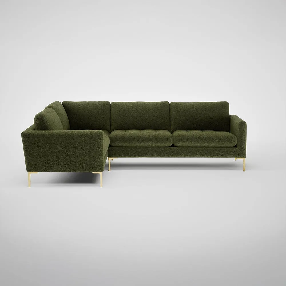 Heal's Eton Left Hand Facing Corner Sofa Boucle Velvet Wilder Brass Feet 1