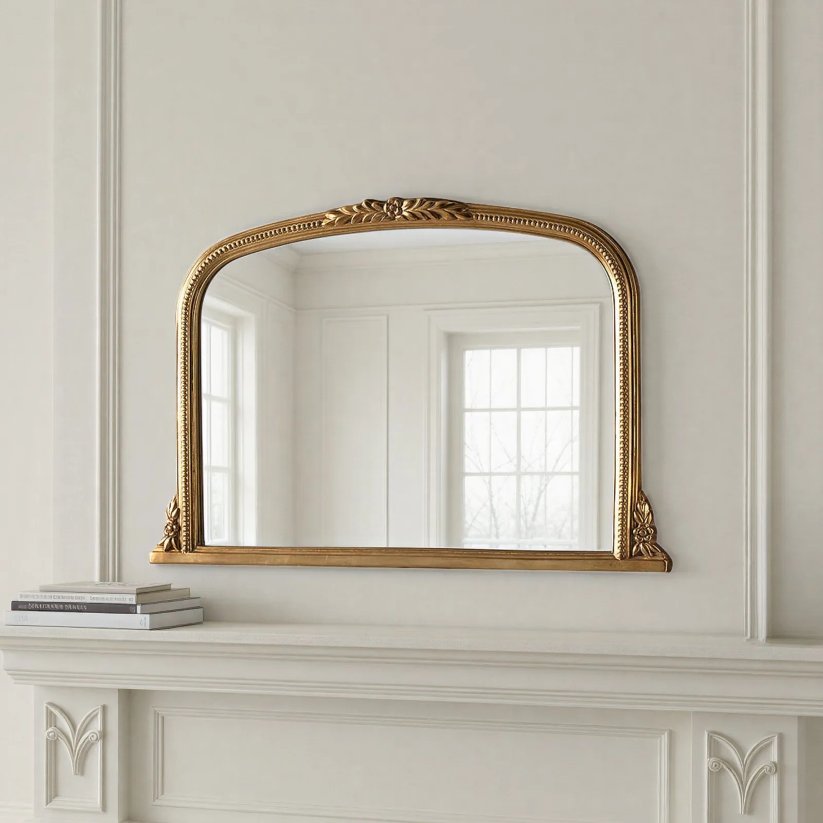 Yearn Mirrors Beaded Overmantle Mirror Gold Bevelled 101(w)x66cm(h) 4