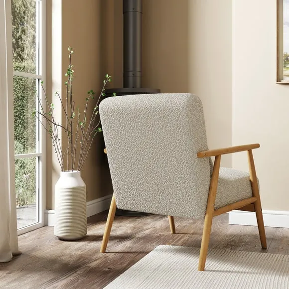 Alpine Boucle Spindle Wooden Arm Accent Chair 5