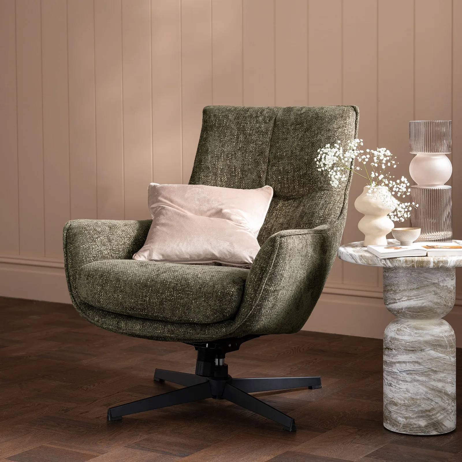 Draycott Green Swivel Armchair Fabric | Barker & Stonehouse 2
