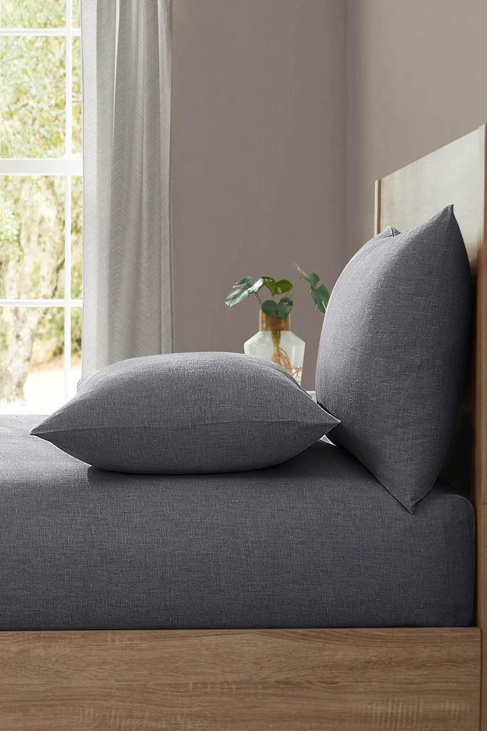 Lazy Linen 'Pure Washed Linen' Fitted Sheet in Charcoal