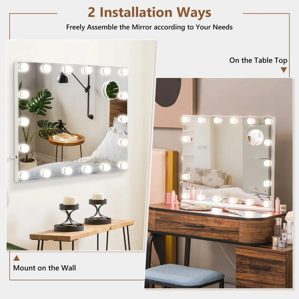 Costway 2 in 1 Tabletop&Wall Mounted Makeup Mirror Vanity Mirror w/18 LED Lights in White 6