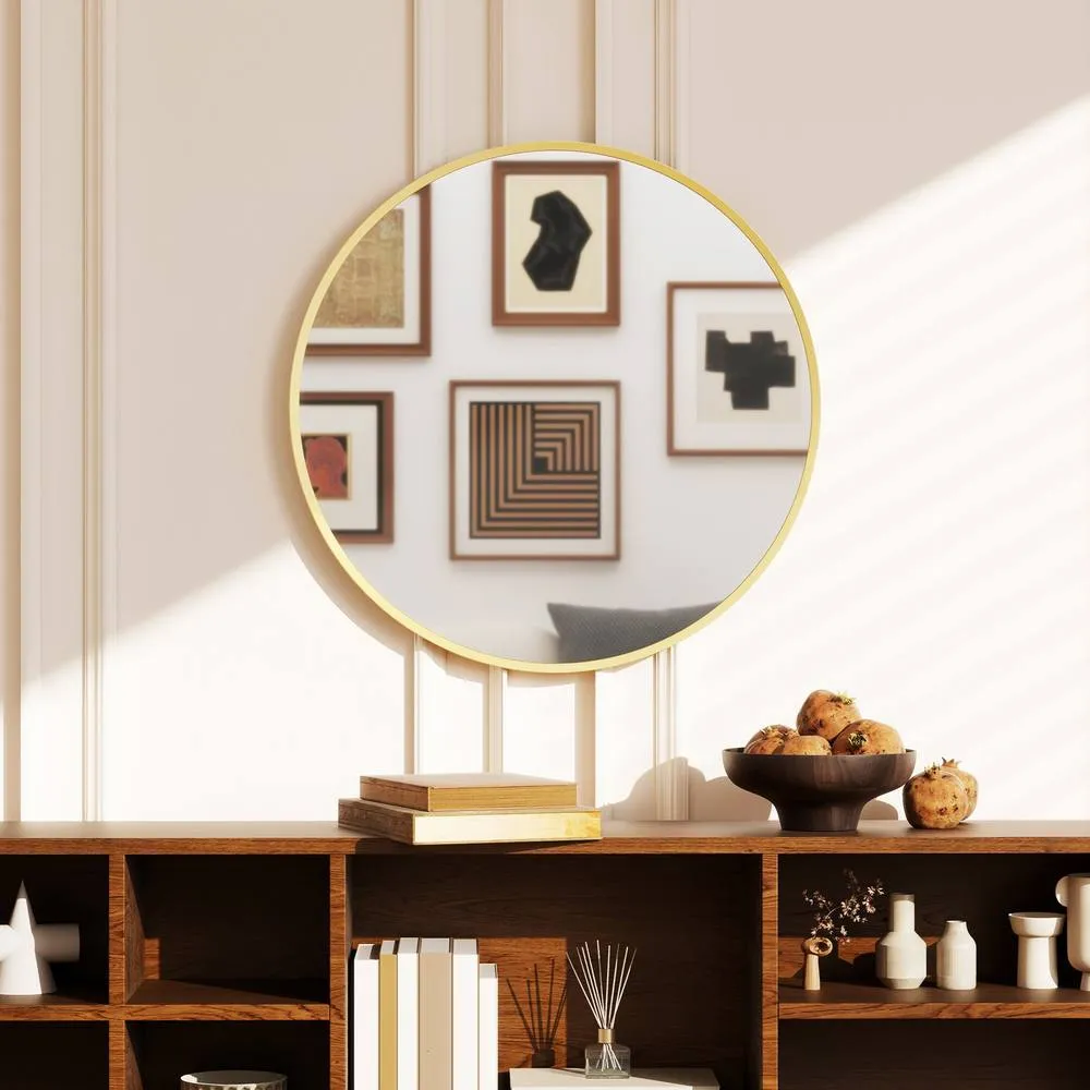 HOMCOM 61cm Bathroom Mirror Round Wall Mirror for Living Room Bedroom in Gold