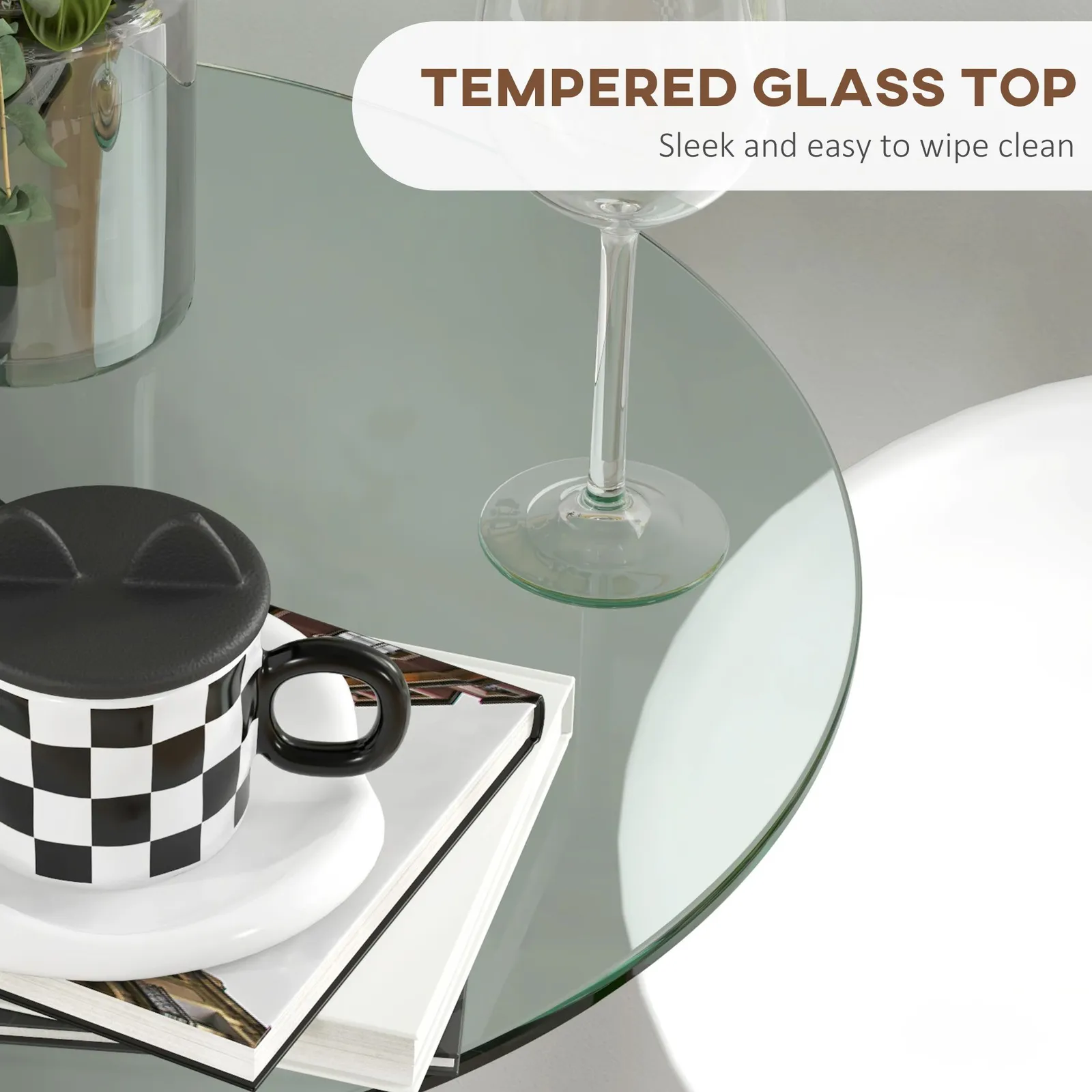 HOMCOM Round Bar Table with Glass Top & Steel Base for Home Bar in Clear 6