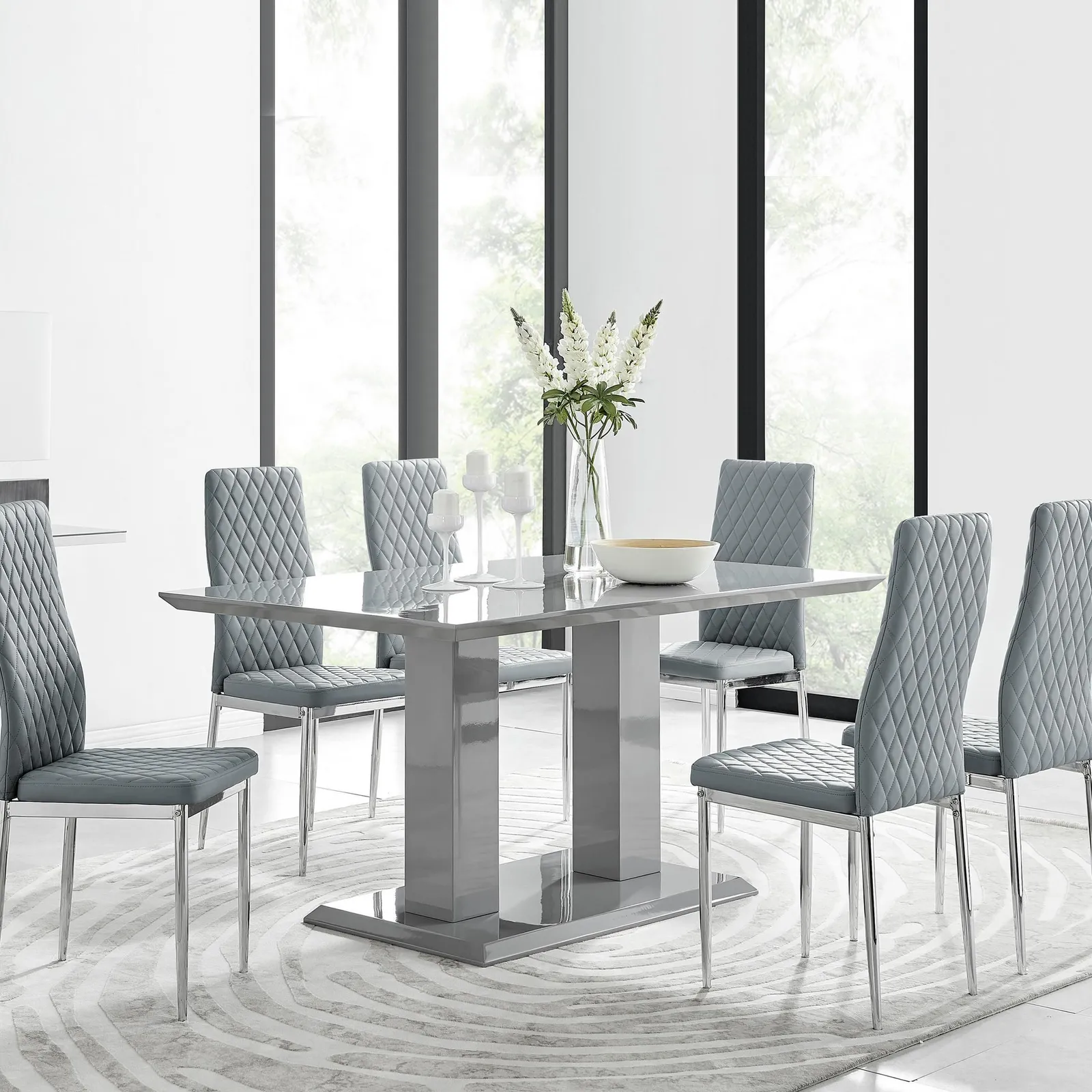 FurnitureboxUK Imperia Grey Modern High Gloss Dining Table & 6 Milan Dining Chairs Set 1