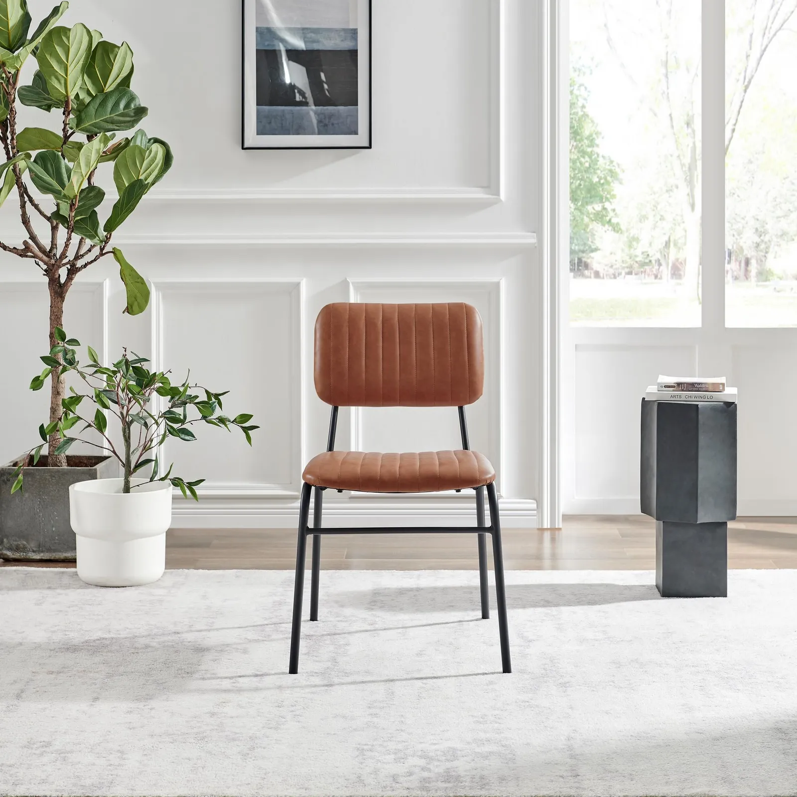 FurnitureboxUK Set of 2 Delta Faux Tan Leather Industrial Dining Chairs 6