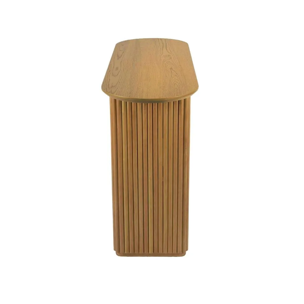 sweeek Oval console rubberwood & oak-effect veneer in Brown 6