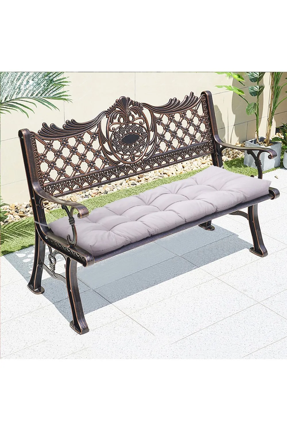 Living and Home 130cm W x 50cm D Waterproof Patio Bench Seat Cushion in Grey