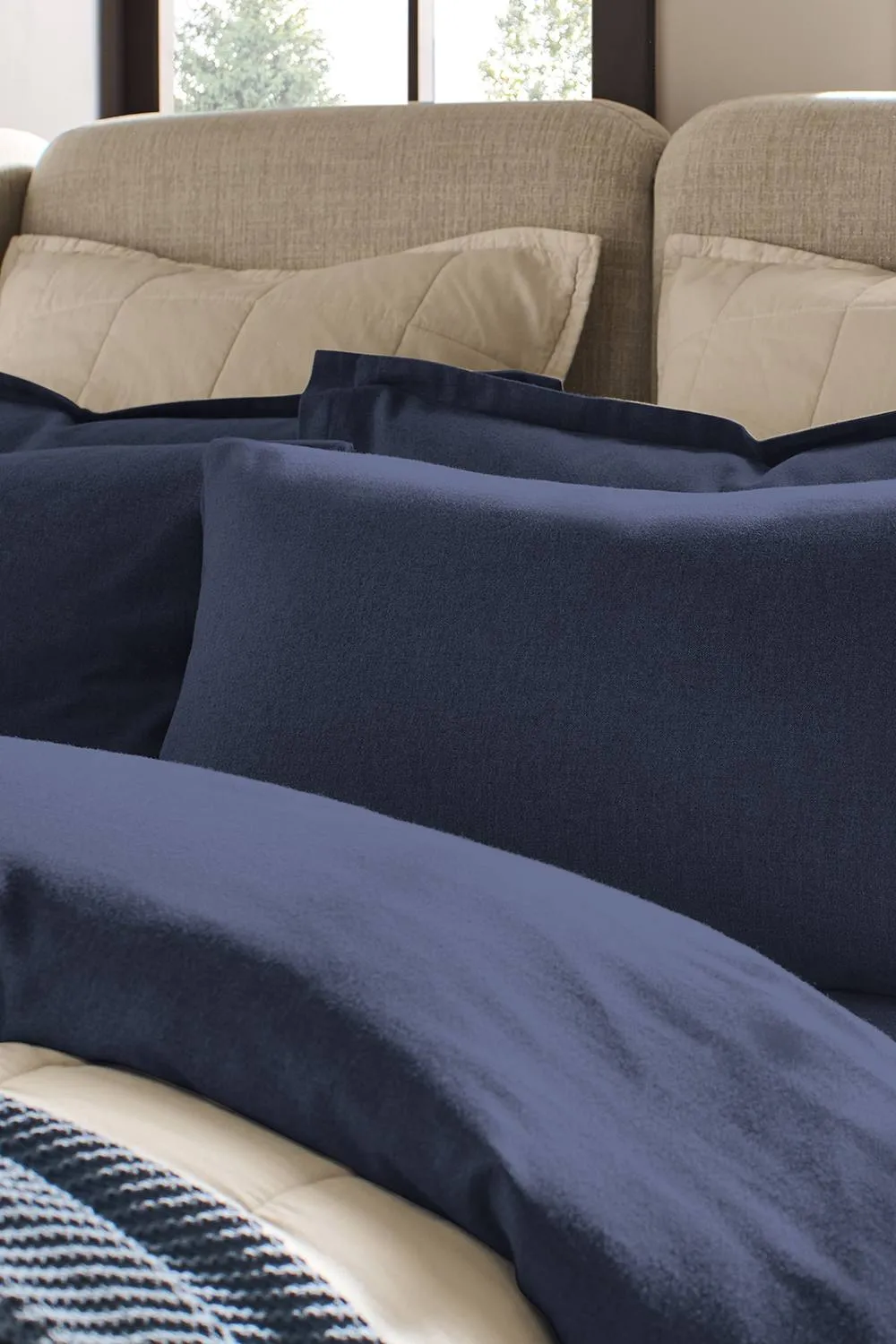 CHRISTY Flannel Marl Super Soft Brushed Cotton Standard Pillowcase Pair in Navy 2