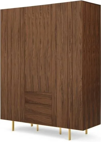 Keaton 3 Door Wardrobe, Walnut & Brass