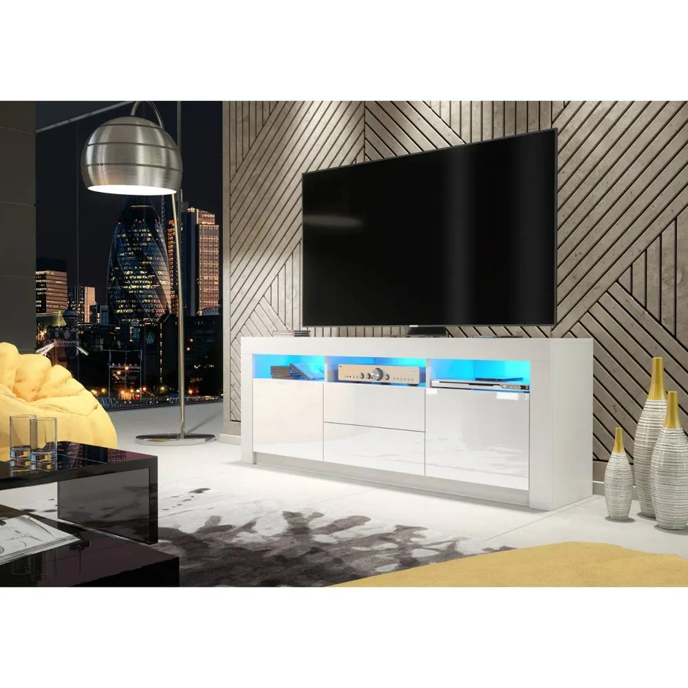 Creative Furniture Shine TV Unit 160cm - White with Gloss Doors & LED Lights 6